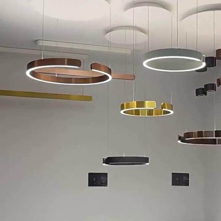 设计师款环形现代轻奢简约餐厅客厅会议室升降手控调光圆形吊灯