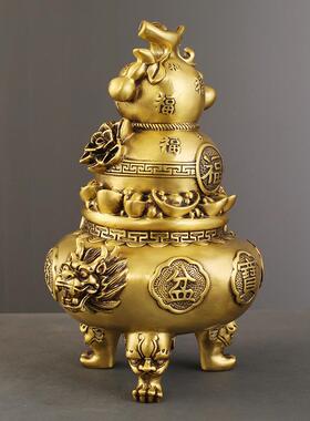 福禄聚宝盆摆件黄铜工艺品厂家直发葫芦铜摆饰客厅家居摆放装饰品