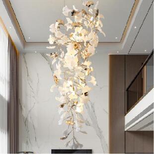 复式楼大吊灯轻奢别墅挑空客厅主灯酒店大厅旋转楼梯银杏叶灯