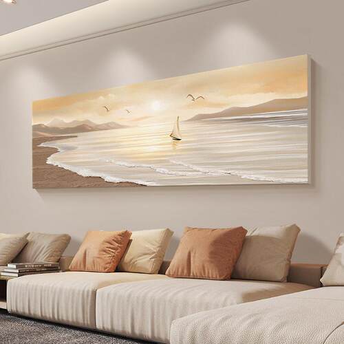 一帆风顺客厅装饰画现代简约沙发背景大白墙适合横版挂画砂岩壁画