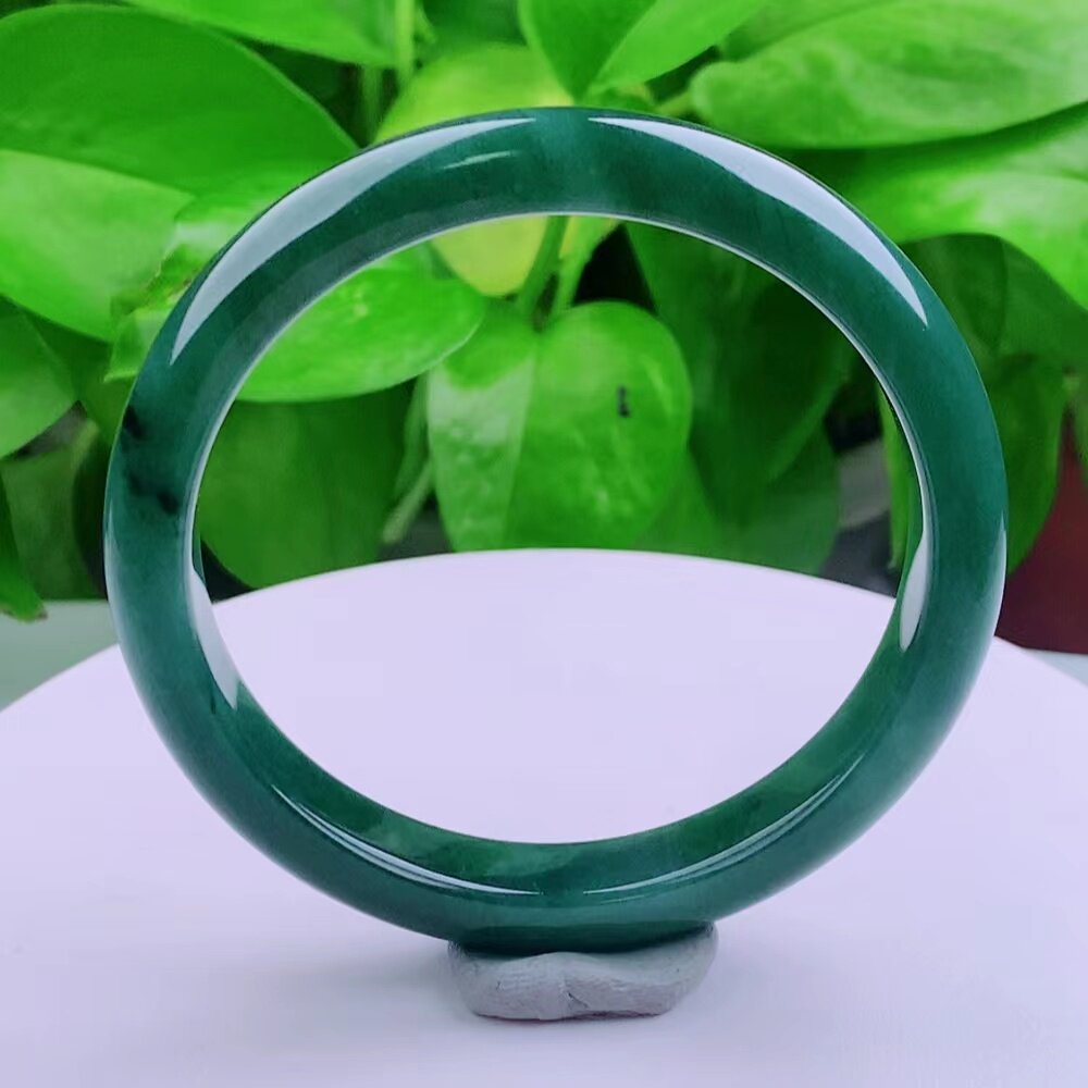 54圈口 天然真品翡翠玉镯正品 水润冰蓝水满色正圈手镯35.49g