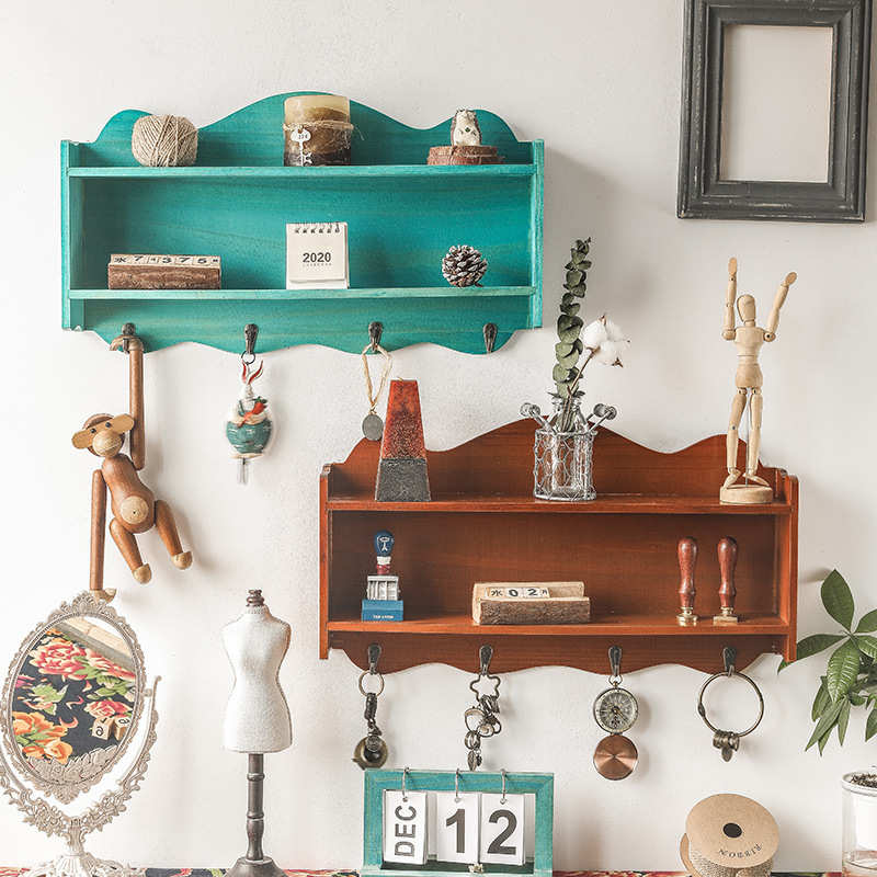 壁挂门口挂衣挂架木制物美式挂钩钩玄关架收纳盒置钥匙创意复古