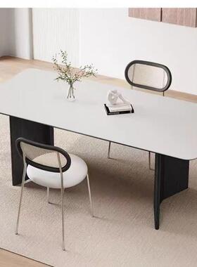 实木计纯白板桌意式家用饭桌黑色简餐约桌设岩师家003具工作台