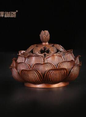 匠泽铜魂 紫铜莲花年年有鱼香炉 香薰炉纯铜香道环香用品摆件环香