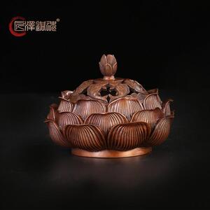 匠泽铜魂 紫铜莲花年年有鱼香炉 香薰炉纯铜香道环香用品摆件环香