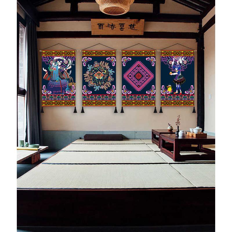 苗族文化布艺挂画少数民族风情人物民宿客栈卧室走廊墙壁装饰画图片