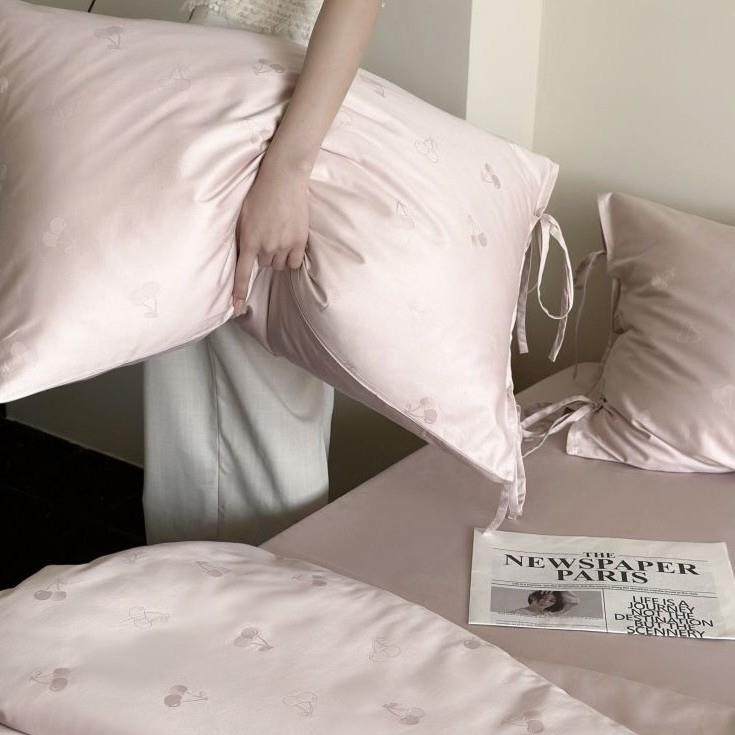 俏皮樱桃提花100S贡缎全棉长绒棉四件套少女心纯棉被套床单三件套