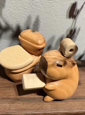卡皮巴拉实木磁吸摆件木质马桶创意摆件可爱风送礼摆件情绪稳定