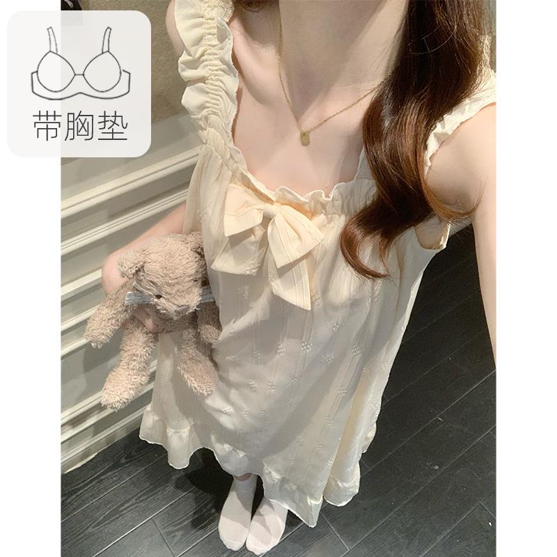 公主风带胸垫吊带睡裙女夏季云朵棉家居服2026新款甜美蝴蝶结睡衣