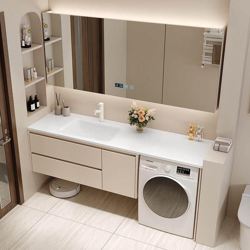 定制洗衣机洗手盆一体柜岩板热弯陶瓷无缝一体盆浴室柜洗漱台组合