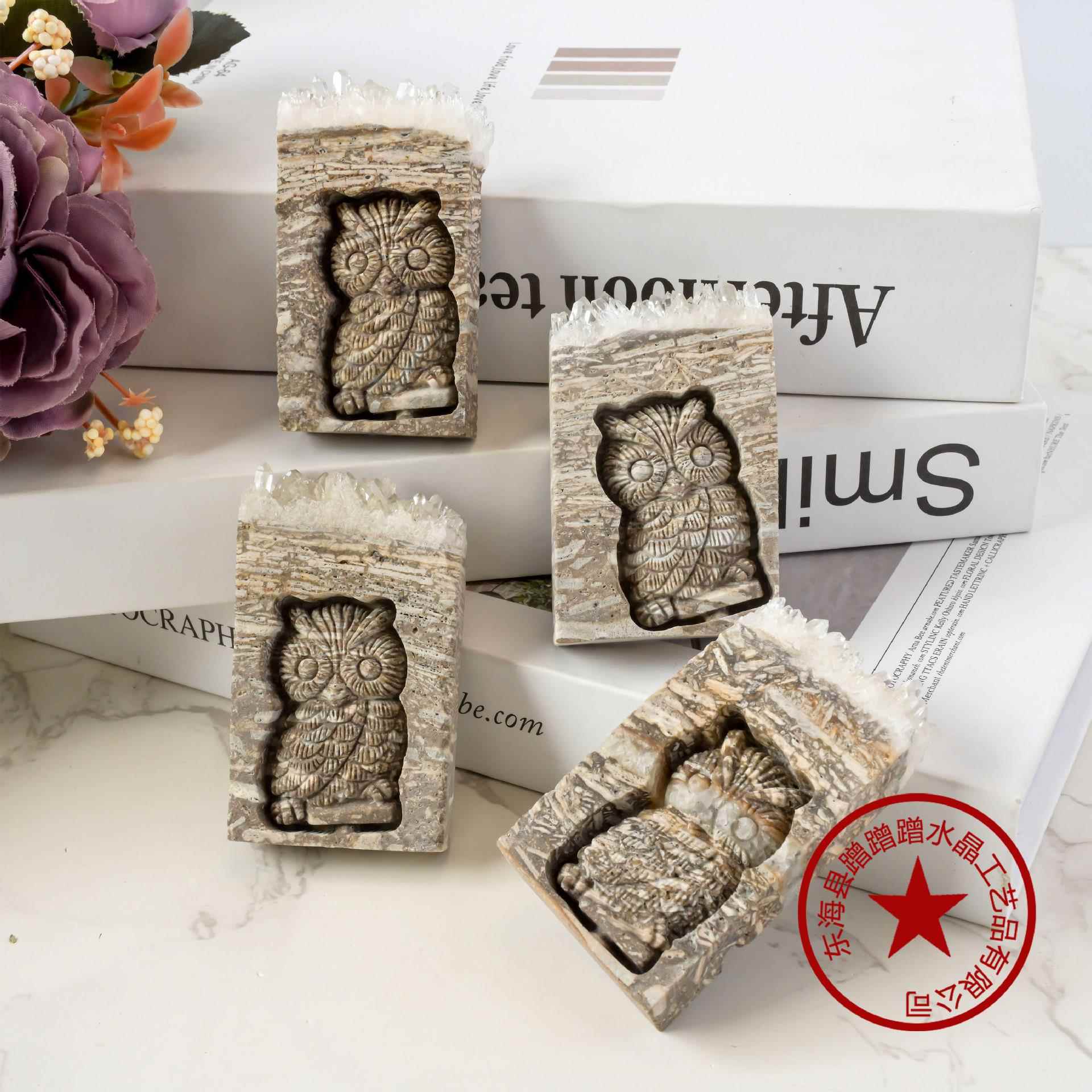 天然白水晶菊花晶簇动物摆件水晶原石矿标工艺品装饰摆件