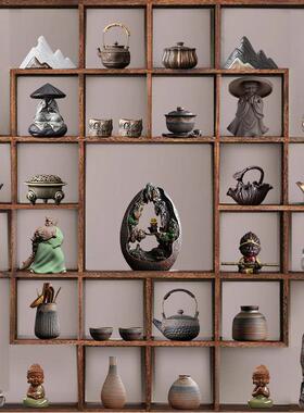 茶室博古架茶柜装饰茶壶茶罐茶杯茶宠中式禅意覆古怀旧茶具摆件