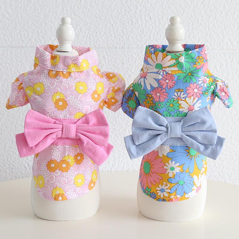 小猫狗春夏衣服粉蓝碎花和服浴衣小狗泰迪博美小型犬宠物衣服裙子