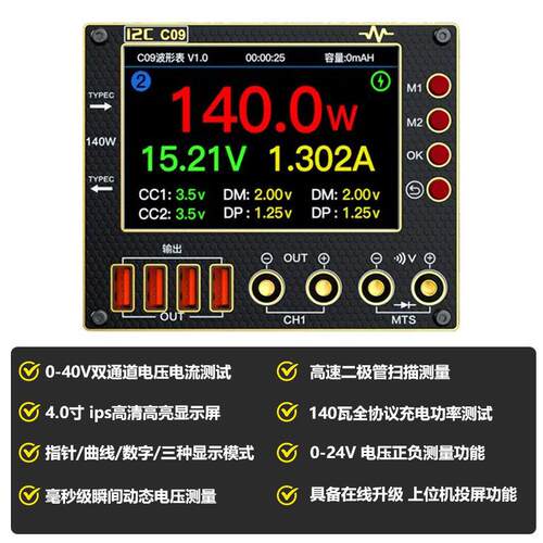 C功09波形电流表多种数显模式 充电 检测/电压测量万用电表 能