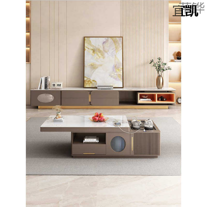 YP5岩板客厅功夫茶几茶台泡茶一体式沙发升降多功能家用小户型电