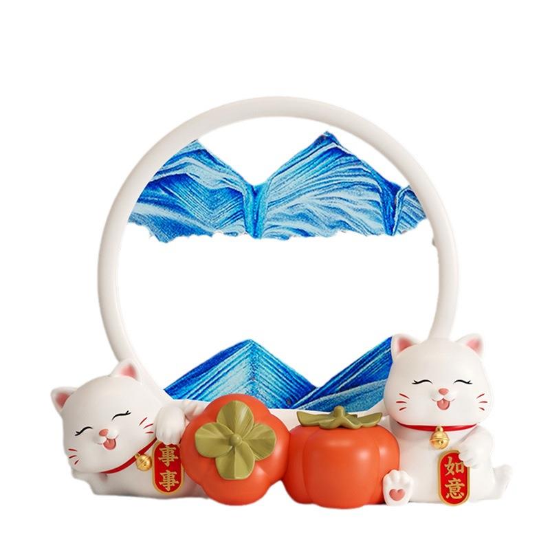 招财猫流水沙漏新中式摆件乔迁家居办公桌面解压治愈送礼好物装饰