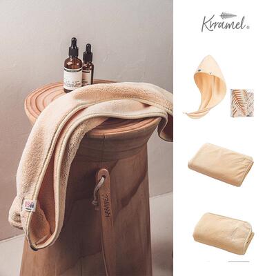 KRRAMEL毛巾浴巾三件套比全棉吸水速干不掉毛2025新款女款干发帽