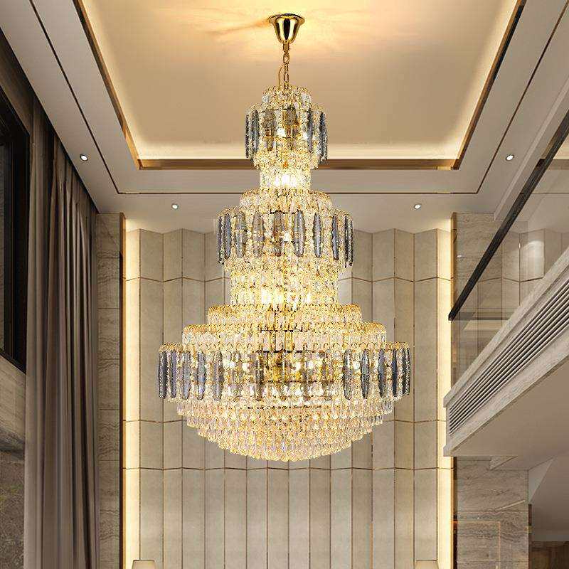 别墅大吊灯挑空中空楼中楼跃层现代轻奢大厅新款复式楼水晶客厅灯