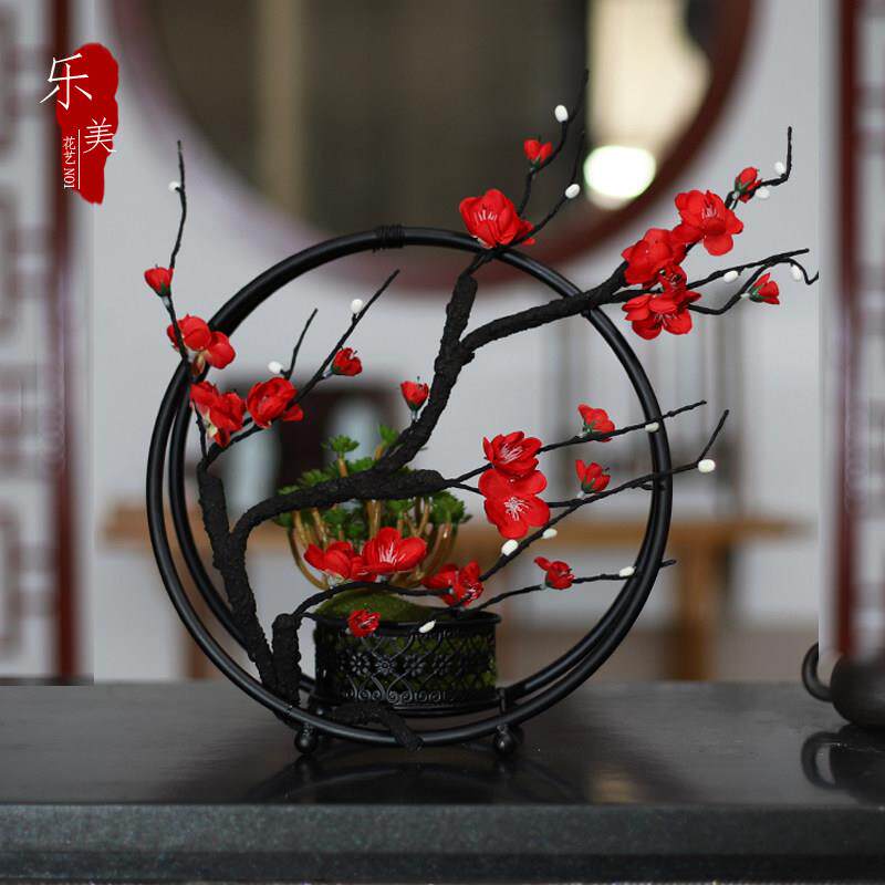 新中式彷真梅花铁艺盆景摆件室内装饰花假花客厅玄关软装饰品摆设