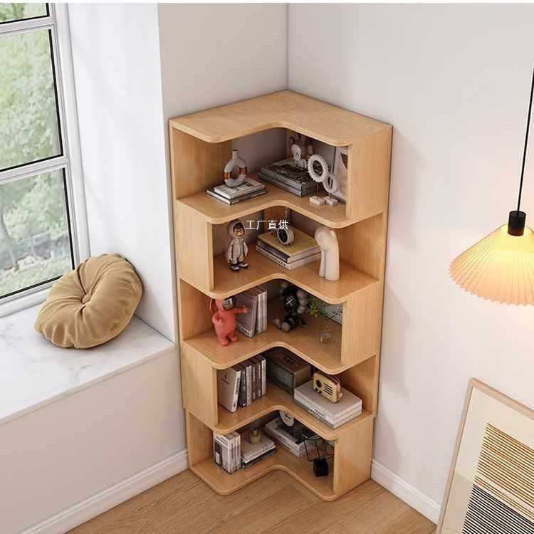 实木书架三角墙角置物架卧室书柜落地储物柜拐角转角书柜客厅收纳