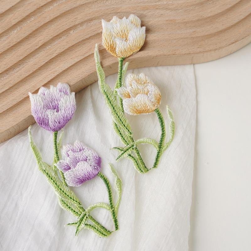 郁金香花布贴 国风古风DIY布贴汉服包包 服装污渍修补熨烫7352