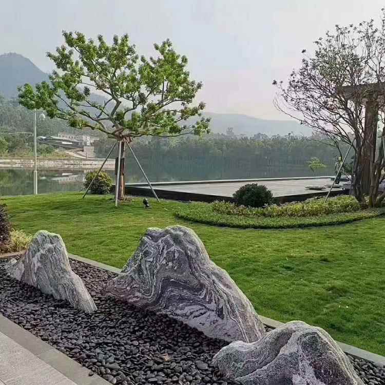 泰山石原石室外庭院枯山水户外大型假山雪浪石头组合造景观石刻字