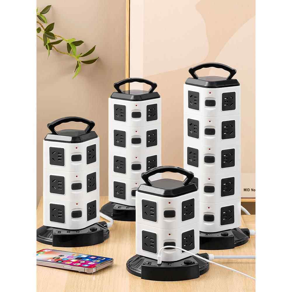 一种立式多插座插线板多功能家用带线插线板多用途塔式立体多孔插