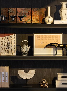 新中式国风茶室书房柜摆件高级感办公室样板间样品屋展示中心博古