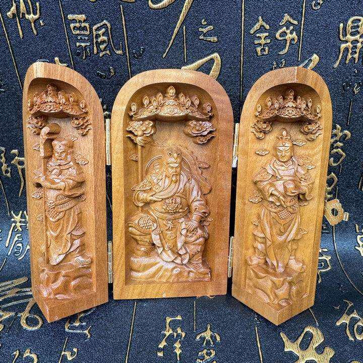 道家龙虎山发货精雕枣木枣木三开盒 摆件关公尊像摆件饰品