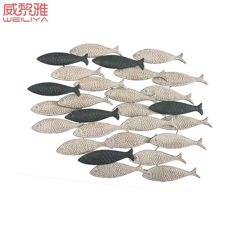 地中海风格鱼群墙面装饰品儿童房创意铁艺壁饰墙上挂件立体墙饰