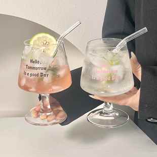 手绘ins韩风法式高级家用红酒杯少女心矮脚白兰地杯饮料杯玻璃杯