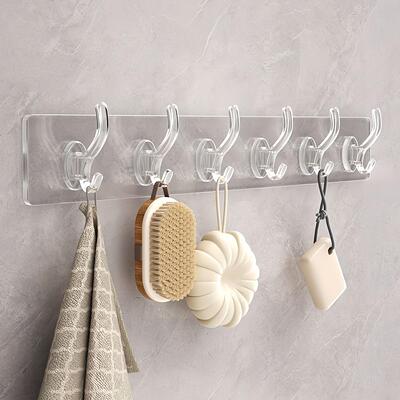 Transparent Six-Hook Rack, Strong Adhesive, No-Trace, Drill-
