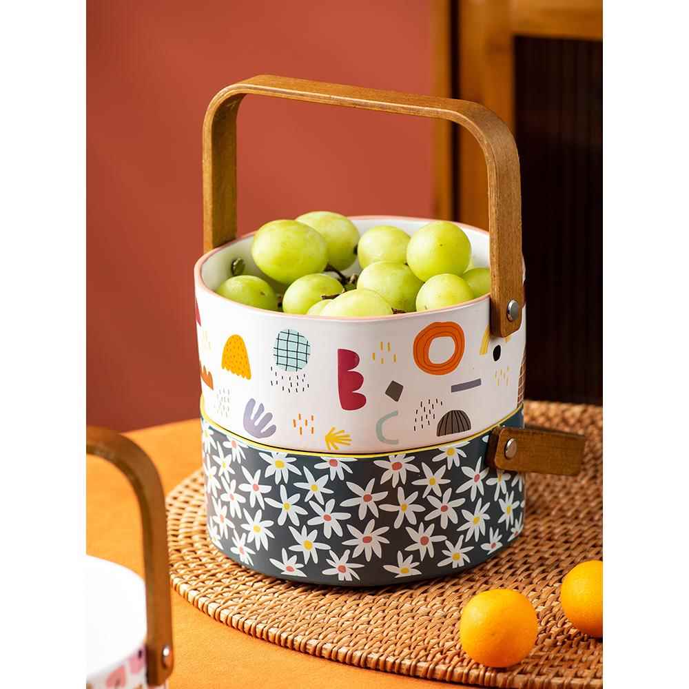 新款水收果盘网红手提篮干糖果盘客陶瓷家用厅零食盒摆放盘果盘纳