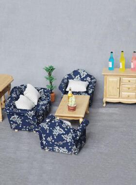 1:12娃娃屋dollhouse迷你家具客厅微场景实木模型沙发6件套装ob11
