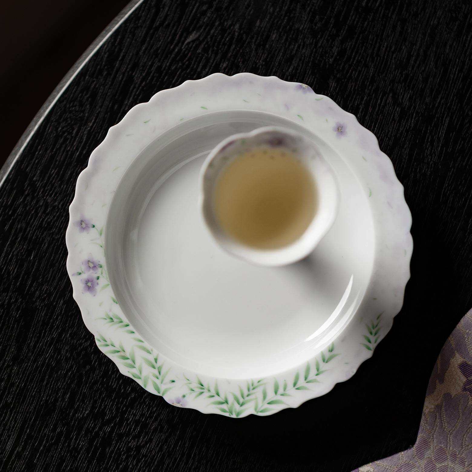 入野归松釉下粉彩凌霄花边壶承创意茶壶盖碗垫子家用干泡盘茶点盘