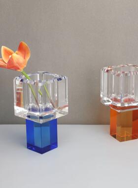 现轻奢水晶蓝色小花花器摆件电视柜样板间客厅茶几家居装饰品