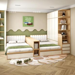 儿童双胞胎隔断榻榻米床二胎家庭双人带储物抽拉书桌省空间衣柜床