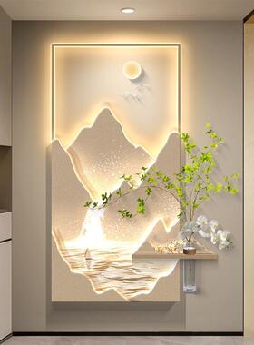 日照金山立体入户玄关装饰画客厅正对门挂画造景走廊过道壁画灯画