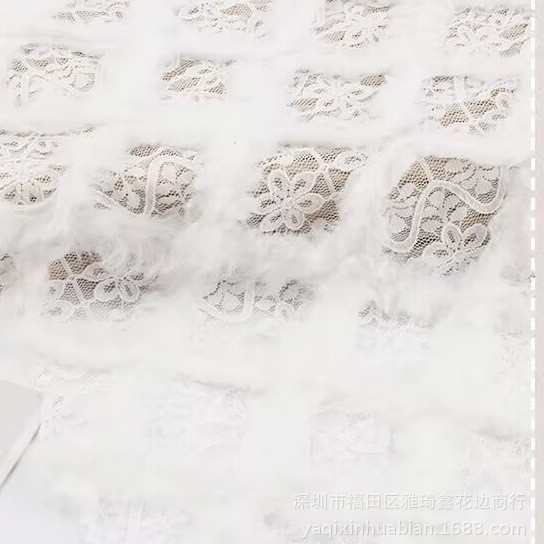 上新款蕾丝毛绒绣花网纱绣花布网纱刺绣面料多色绣花布多色面料