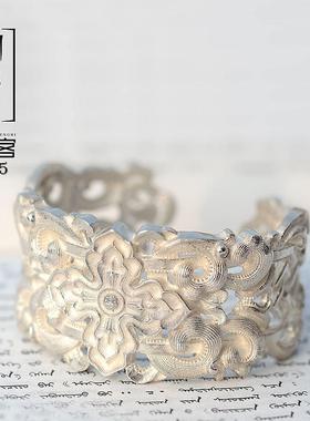 高档银镯手工纯银个手镯子民族风男性女款情女人节礼物送友送妈妈