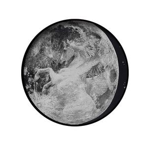 星月白马轻奢小众ins圆形挂画黑白画美式装饰画客厅沙发玄关壁画