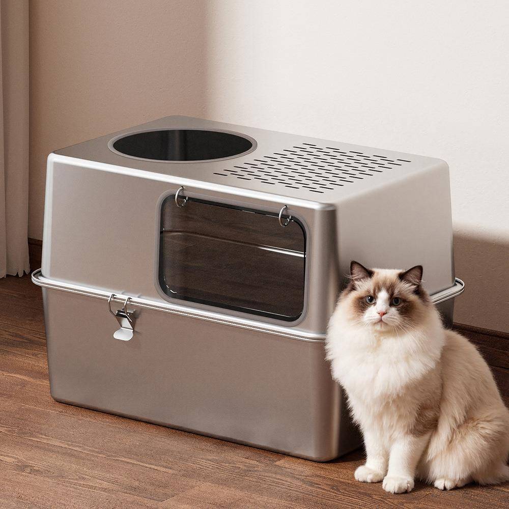 特大号不锈钢猫砂盆防外溅猫屎盆全封闭可拆卸两用猫厕所宠物用品