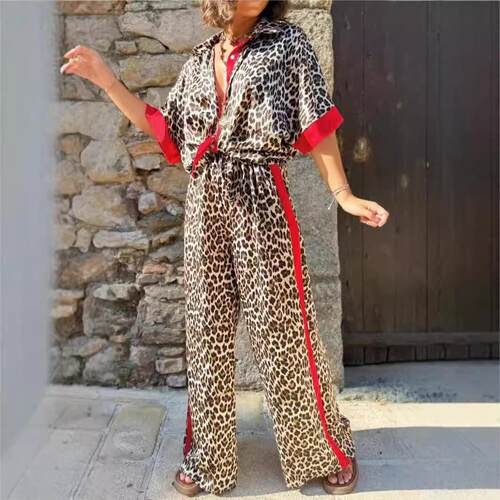Print Set Casual Shirt Split Leg Pants Comfortable Leisure