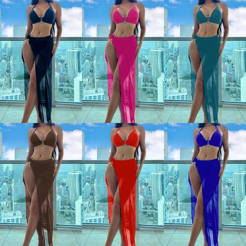 Three swimsuits long gauze women's split bikini