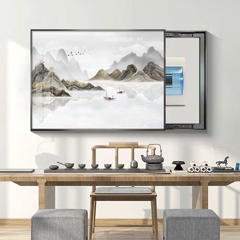 新中式电表箱装饰画山水墨画遮挡配电箱弱电盒总开关免打孔挂画