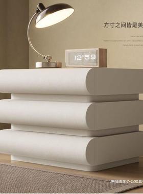 款网NGV红奶油白色床头风柜皮质新意式极简卧室实木床边纳收储物