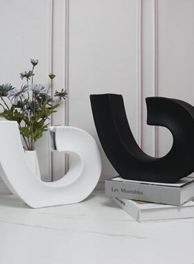 现代创意抽象音符摆件白色黑色哑光树脂玄关电视柜装饰