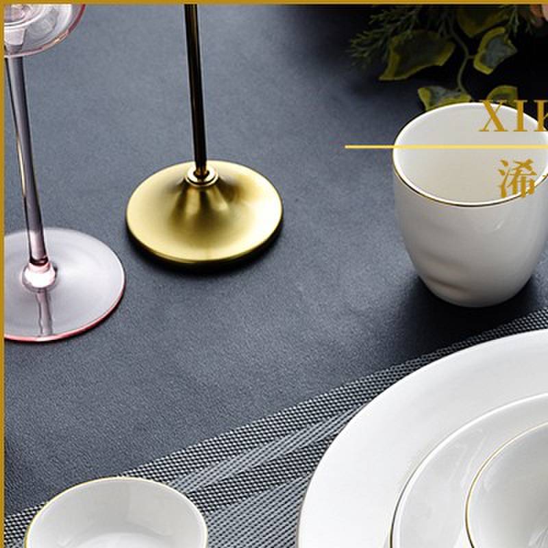 高档陶瓷酒店金边摆台餐具套组盘碗简约中式饭厅金线三件套四件套