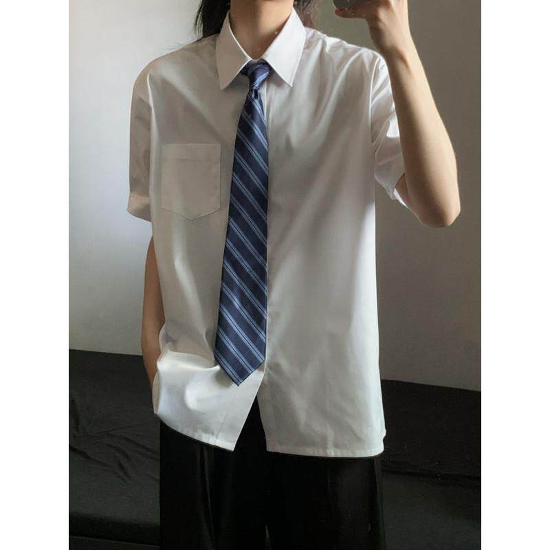 WM 日系校供感制服尖领硬领短袖衬衫JK女生DK男生学院风百搭衬衣