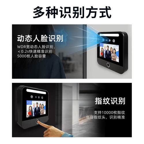 5寸AI动态人脸识别指纹门禁考勤终端 M103F智能刷脸刷卡电容门禁